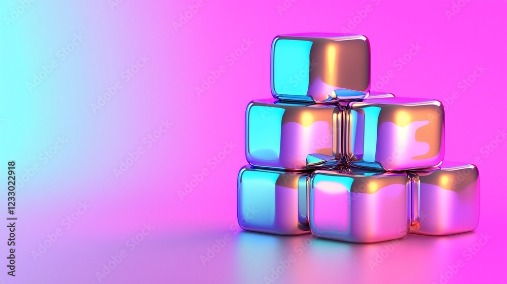 Poster Iridescent Cubes Stacked In A Pyramid Shape