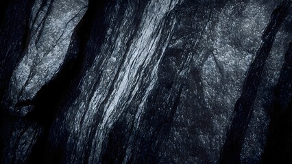 Black white stone background. Dark gray grunge banner. Mountain texture. Close-up. Volumetric. Rock background with space for design. Detail. Wide banner. Long. Panoramic