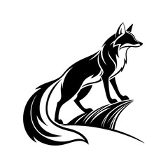 Stylized fox silhouette, black and white illustration, minimalist design