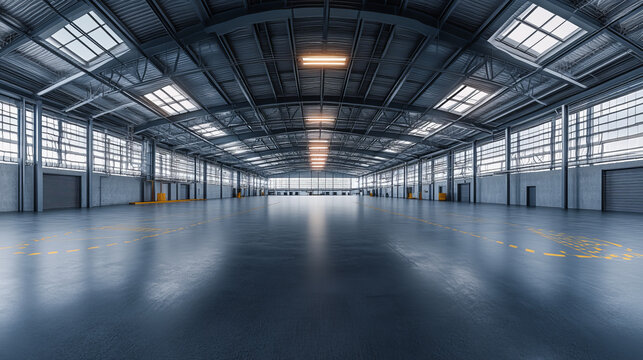 360 panorama spherical view of industrial factory hall 3d render illustration with dark concrete surface futuristic industrial design vr hdr hdri style