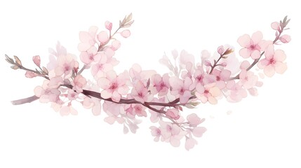 Watercolor Pink Cherry Blossom Branch Floral Design, Spring, Nature, Illustration