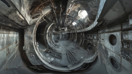 Abstract concrete architecture 3d render 360 panorama grunge industrial. Equirectangular hdri style illustration