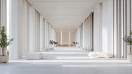 abstract white background architexture warehouse hall 3d render illustration