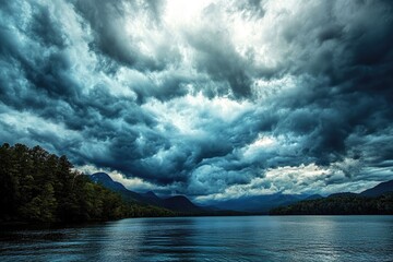 Fototapeta premium Stunning Cloud Reflections Over Lake Lure: A Colorful Appalachian Scene in North Carolina
