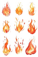Handcrafted Watercolor Flames Collection: Isolated Sketch Illustrations of Blaze for Creative Projects