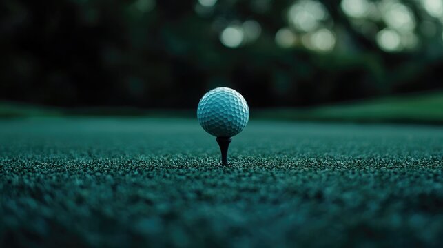 Golf Ball Poised on Tee, Ready for Action - Capturing the Spirit of Competition and Precision in the Game