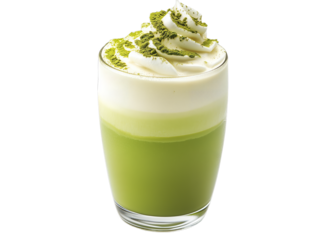 glass of matcha milk isolated on transparent background