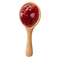 red jam on a wooden spoon isolated on transparent background