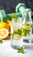 Fototapeta premium Infused Water with Lemon and Mint, Healthy Beverage, Fitness