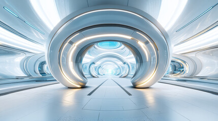 Obraz premium 360 degree panorama view of futuristic abstract technology building interior with scientific surface 3d render illustration vr hdri style