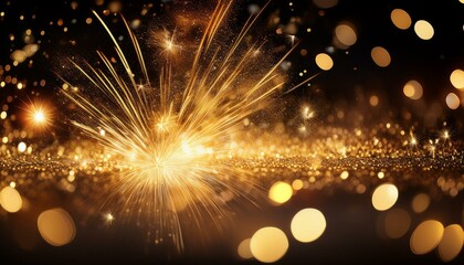 sparkling light gold energy glitter firework and bokeh dynamic explosion sparkling light glitter and bokeh in motion