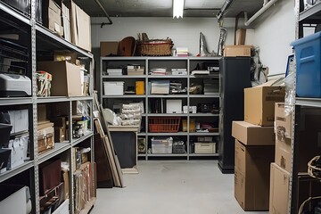A cluttered storage room converted into an organized and functional space with sleek shelving