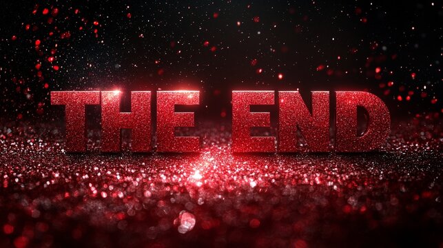 A glowing red metallic 'END' text on a dark background, evoking a cinematic sense of finality and suspense, ideal for dramatic endings.