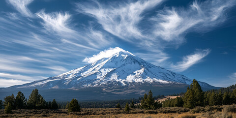 Obraz premium Majestic Snowy Mountain Peak Under a Bright Blue Sky