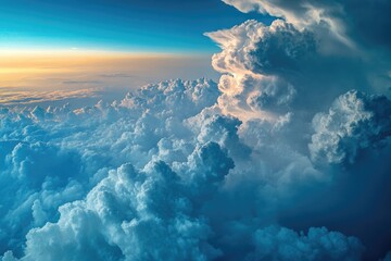 Naklejka premium Serene Cumulus Clouds Drifting Across a Vibrant Blu Sky - A Heavenly Nature Experience