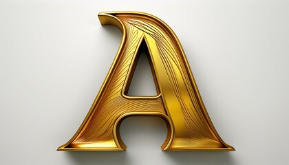 golden 3d uppercase letter a standing alone on a clean white background ideal for branding and text overlay purposes