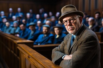 Fototapeta premium Attentive Bailiff Standing Near the Witness Stand in Courtroom