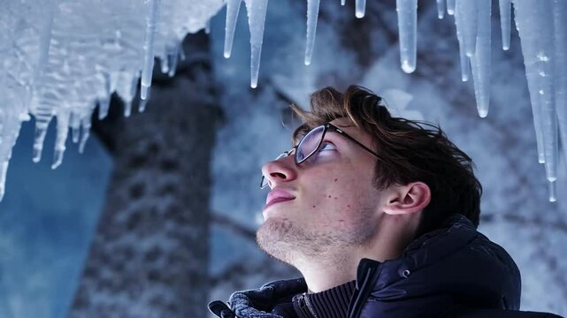 Awe-Inspiring Ice Cave: A Man's Wonder