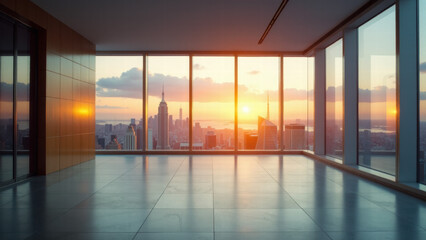Golden Hour in a Stylish Room with the City Below and a Beautiful Sunrise