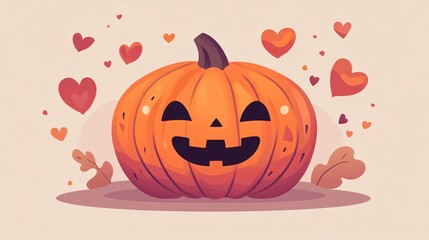 Fototapeta premium Spooky Halloween Pumpkin with Heart Shape Face Decoration for Festive Atmosphere in October Celebrations