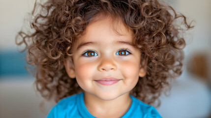 Naklejka premium Happy toddler girl portrait, indoor, blurred background, family website