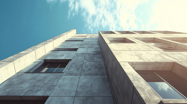 concrete exterior architecture building environment with sky and sun light 3d render illustration