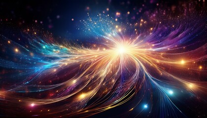 Obraz premium sparkling light energy glitter firework cosmic tapestry woven with threads of light and color transparent
