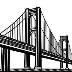 Verrazzano-Narrows Bridge California is one of the most famous bridges in the United States. Solid silhouette urban vector black and white PNG