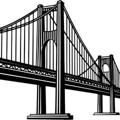 Verrazzano-Narrows Bridge California is one of the most famous bridges in the United States. Solid silhouette urban vector black and white PNG