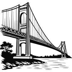 The Golden Gate Bridge in San Francisco, California is one of the most famous bridges in the United States. silhouette vector png