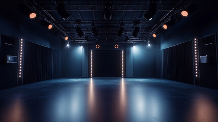 360 degree full panorama environment map of black minimalistic studio environment with bright lights and reflections 3d render illustration hdri hdr vr virtual reality. 3D Illustration