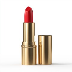 Obraz premium Matte red lipstick in a luxury gold case with a sleek minimalist design, isolated on a clean white background