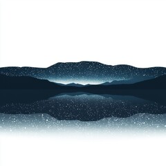 Serene lake reflecting the stars under a clear night sky, isolated on a clean white background