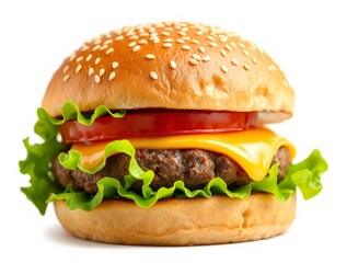 A delicious Mouth watering Hamburger with cheese. Template, Copy Space