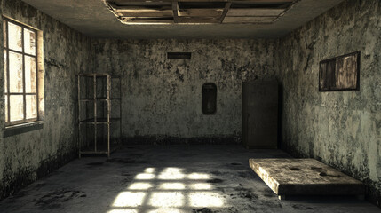 Obraz premium abstract dark full 360 degree equirectangular panorama hdri of grunge concrete building 3d render illustration