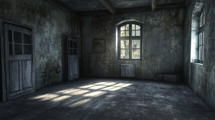 abstract dark full 360 degree equirectangular panorama hdri of grunge concrete building 3d render illustration