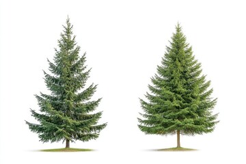 Obraz premium Norway Spruce and Serbian Spruce Trees Isolated on White Background, High Detail for Botanic Exploration