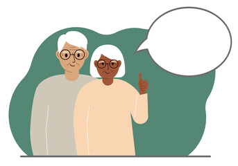 A man and woman couple dream and plan. Next to the couple is a large thought bubble. Vector flat illustration.