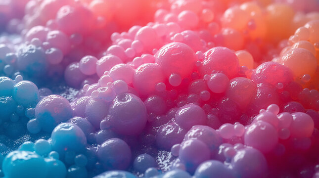 Translucent colorful psychedelic jelly shaped like air bubbles trapped in a fluid and mesmerizing movement