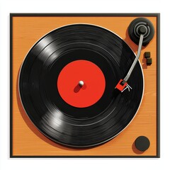 Retro vinyl record spinning on a turntable, isolated on a clean white background