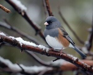 Fototapeta premium Sharp-Feathered Junco Perched on Tree Branch in Dover, Tennessee: A Closeup of a Majestic Bird in Nature