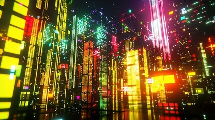 Obraz premium Neon Cityscape Vibrant Towers Illuminated Night