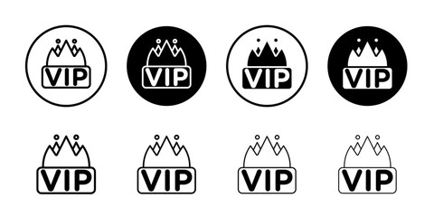 Vip text with crown icon Outline thin set pack series