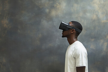 Close-Up of a Young Man Experiencing Virtual Reality Through a Modern VR Headset, Highlighting Technology, Innovation, and Immersive Entertainment