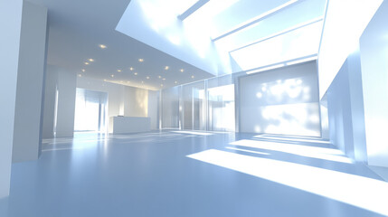 Fototapeta premium Bright white room with ceiling lights 360 panorama vr environment map. 3D Illustration