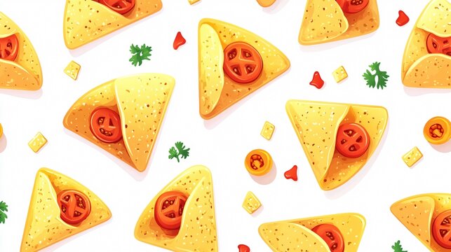 Vibrant Mexican Nachos Pattern Flat Vector Illustration for Food Blog and Menu Design - Powered by Adobe