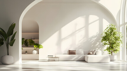 Fototapeta premium Minimalist modern living room with sunlight. Solar Archway. Illustration
