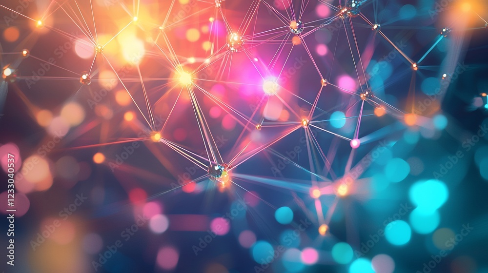 Poster abstract network connections illuminated with vibrant colors