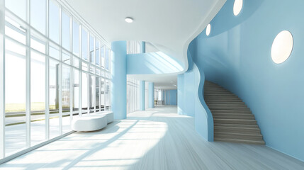 Obraz premium pastel cyan wall with white wood floor 3d render illustration