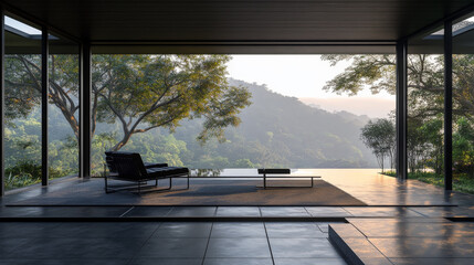 Fototapeta premium 360 degree full panorama environment map of empty black room studio with metal elements 3d render illustration hdri hdr vr virtual reality content. 3D Illustration